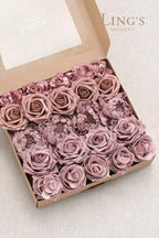 Ling's Moment Artificial Flowers Fake Roses Faux Foam Peonies Combo for DIY Wedding Bouquets Centerpieces Arrangements Bridal Shower Party Home Decorations, Dusty Rose, 23pcs