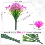 Hoteam 40 Bundles Outdoor Artificial Flowers Plants UV Resistant Outside Faux Flowers Plastic Fake Plants Outdoor Summer Fall Four Seasons Decoration Shrubs Garden Porch, Purple Red