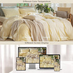 MooMee Bedding Duvet Cover Set 100% Washed Cotton Linen Like Textured Breathable Durable Soft Comfy (Heathered Butter Yellow, Palatial King/Oversized King 120"x98")