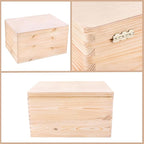 XXL Large Plain Wooden Box Storage Hinged Lid | 15.8x11.8x9.44 inches (+-0.5) | Unpainted Gift Box Tool Dog Toy Clothes Kitchen Storage Document | Rough & UNSANDED Wood Keepsake Chest