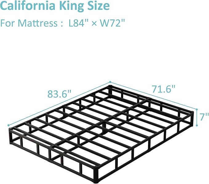 7 Inch California King Box Spring Bed Base, Low Profile Metal Cal King Box Spring with Fabric Cover, 3000 Lbs Max Weight Capacity Mattress Foundation, Noise-Free, Easy Assembly