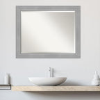 Amanti Art Silver Bathroom Mirror for Over Sink, 26x32 Vista Brushed Nickel Rectangle Vanity Mirror, Large Casual Frame, Hangs Horizonally and Vertically, Bathroom Wall Decor, Beveled Edge