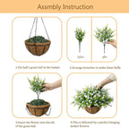 Artificial Hanging Flowers Basket for Outdoor, 16 Fake Flowers Look Real UV Resistant, Faux Hanging Plants for Porch, Balcony, Patio, Garden, Spring Summer Decor,White