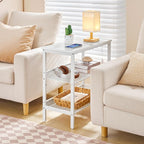 HOOBRO End Table, 3-Tier Narrow Side Table, Nightstand with 2 Flat or Slant Adjustable Shelves for Small Spaces, Hallway, Living Room, Bedroom, Sturdy, Easy Assembly, White WT23BZ01G1