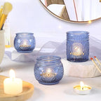 36 Pcs Blue Candle Holders Bulk- Blue Votive Candle Holders for Wedding Centerpieces, Assorted Glass Tea Lights Holders for Baby/Bridal Shower, Thanksgiving, Fall, Christmas Table Centerpieces Decor