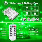 JMEXSUSS 33ft 100 LED Green Battery Operated Lights with Remote, Green Christmas Lights Battery Operated, Christmas String Light Indoor Outdoor for Tree House Yard Xmas Decor