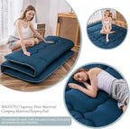MAXYOYO Japanese Floor Mattress Futon Mattress, Thicken Sleeping Pad Foldable Roll Up Floor Futon for Adults Tatami Mat Dormitory Bed Lounger, Bluestone, Twin Size