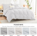 HYMOKEGE White Twin Comforter Set Seersucker 5 Pieces, All Season Luxury Bed in a Bag for Bedroom, Bedding Set with Comforters, Sheets, Pillowcase & Sham