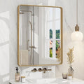 24x30 Gold Bathroom Mirror, Rounded Rectangle Gold Frame Mirror, Brushed Gold Brass Bathroom Vanity Mirror Wall-Mounted, Anti-Rust, Hangs Horizontally or Vertically