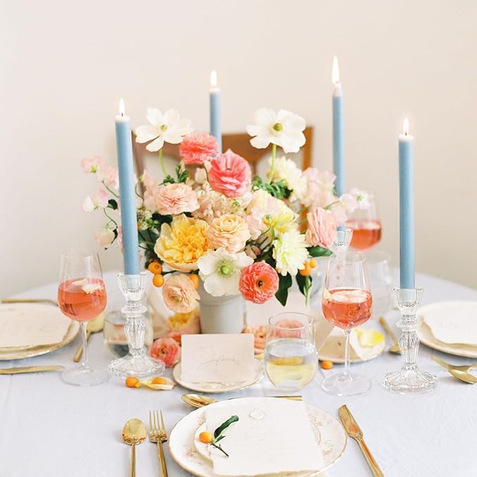 4.33" Tall Glass Candlestick Set of 6 Clear Crystal Candle Holders for Glass Taper Holder Decor for Wedding Birthday Party Christmas