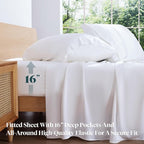 LuxClub Full Size Bed Sheets, 100% Rayon Derived from Bamboo Cooling Sheets, Breathable & Soft Deep Pocket Up to 16", Hotel Luxury Silky Sheets Full Size Set, White