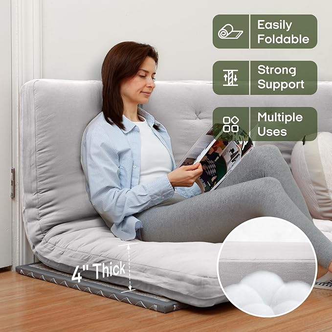 ZonLi Japanese Floor Futon Mattress Queen Size 80"x 60", 100% Cotton Cover 4'' Thicken Tatami Mattress, Foldable Sleeping Pad, Portable Dormitory Tatami Mat, Roll Up Floor Lounger Bed for Adult