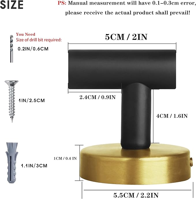4 Pack Robe Towel Hooks Coat Black Gold Wall Hook Stainless Steel Heavy Duty Door Hanger Towel Robe Clothes Cabinet Closet Sponges Hook for Bathroom Bedroom Kitchen Hotel Pool