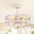 LEDIARY 20 Inch Fandelier Caged Ceiling Fan with Light, Bladeless Ceiling Fan with Remote, Small Farmhouse Fan Lights Ceiling Fixtures for Kitchen, Bedroom-White and Gold