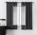 DUALIFE Black Sheer Curtains 54 Inch Length for Basement Windows Set of 2 Panels Grommet Semi Translucent Short Curtains for Small Windows Kitchen Bedroom Bathroom 52x54 Inches Long