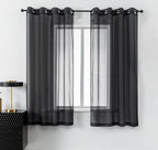DUALIFE Black Sheer Curtains 54 Inch Length for Basement Windows Set of 2 Panels Grommet Semi Translucent Short Curtains for Small Windows Kitchen Bedroom Bathroom 52x54 Inches Long