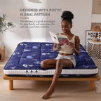 MAXYOYO Navy Space Adventure Futon Mattress, Padded Japanese Floor Mattress Quilted Bed Mattress Topper, Extra Thick Folding Sleeping Pad Floor Lounger Guest Bed for Camping Couch, Twin Size