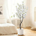 Faux White Cherry Blossom 6ft(72in) Tall Artificial Plant Indoor Decor Handmade Natural Fake Cherry Blossom Tree for Wedding Realistic Cherry Plant in Pot for Home Living Room,Office,Outdoor Decor.