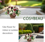 Artificial Fake Flowers 26pcs Roses, Mixed White & Burgundy Faux Flower for DIY Wedding Bouquet Bridal Shower Centerpieces Floral Arrangements Party Table Home Decorations