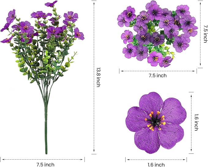 36 Bundles Artificial Flowers for Outdoor Indoor Garden Home Decoration, Look Real for Front Door Porch Patio Yard Balcony, Faux Flower Daisy with Eucalyptus Leaves Fake Plants, 6 Colors