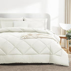 CozyLux Queen Comforter Set Ivory - Bed in a Bag Queen Size 7 Pieces, Luxury Soft Bed Set for All Seasons, Bedding Set with Down Alternative Comforter, Sheets, Pillowcases & Shams