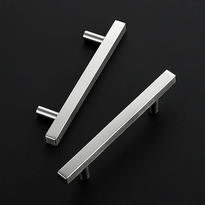 Ravinte Brushed Nickel Cabinet Handles 20 Pack 4 inch Satin Nickel Square Cabinet Pulls Silver Hardware for Kitchen 6 inch Overall Length Stainless Steel Drawer Pulls