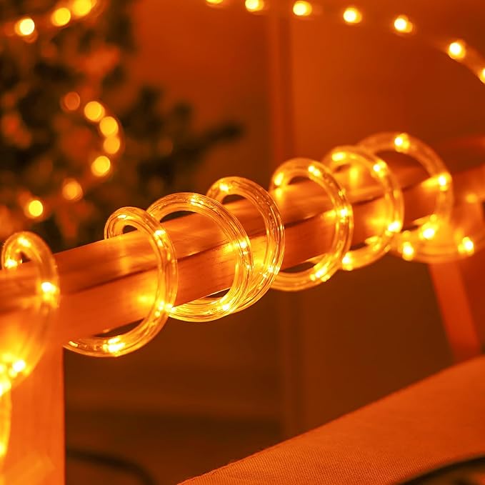 50ft 360 LED Orange Rope Lights, 110V Connectable Orange Led Strip Lights, Halloween Decoration Outdoor Lights for Deck, Patio, Pool, Camping, Landscape, Bedroom, Christmas Decor