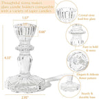 4.33" Tall Glass Candlestick Set of 6 Clear Crystal Candle Holders for Glass Taper Holder Decor for Wedding Birthday Party Christmas