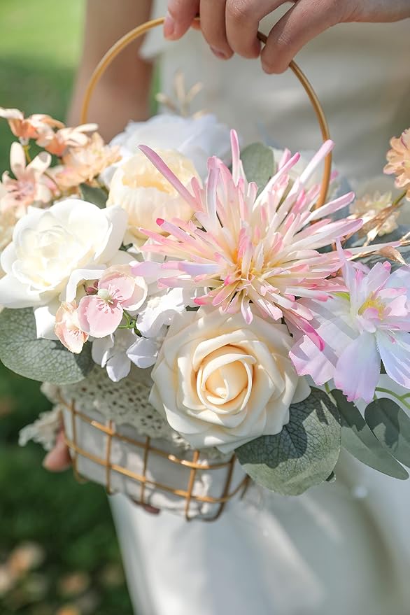Artificial Flowers Combo Box Set Faux Fake Flower Leaf with Stems Arrangements for DIY Wedding Bouquets Party Table Centerpieces Home Decorations Yellow Pink