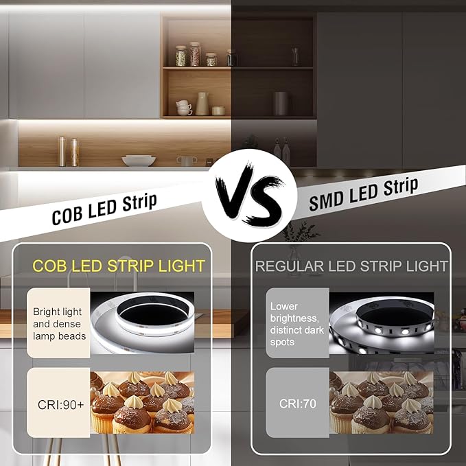 Battery Powered LED Strip Lights, COB Motion Sensor LED Strip Lights 20 inch x 3 Pack for Kitchen Under Cabinet Lighting, Shelves, Under Counter, Closet, Cordless Click Light, Cool White 6000K