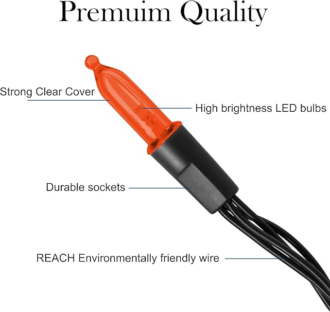 Twinkle Star Orange Halloween String Lights, 2 Pack Total 100 LED 32FT Battery Operated String Light Waterproof Tree Lights with 8 Lighting Modes,Indoor Outdoor Patio Garden Halloween Decorations
