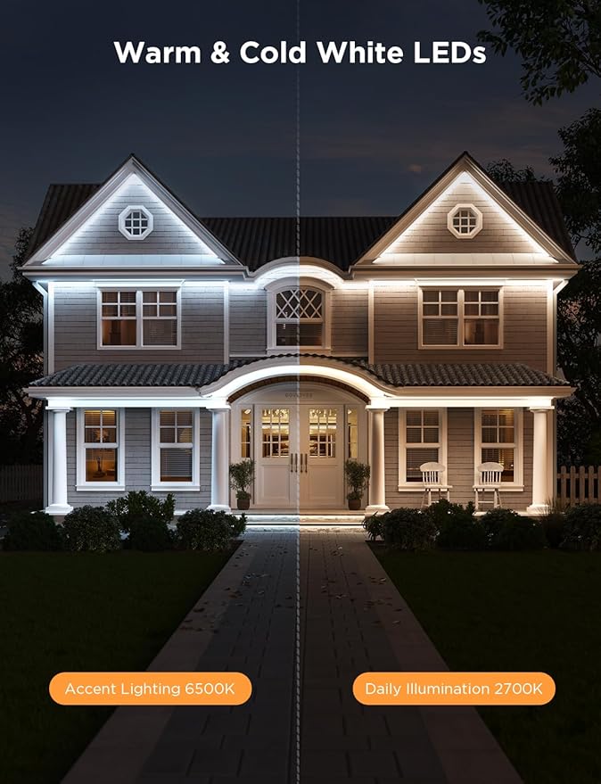 Govee Outdoor LED Strip Lights RGBIC with Warm and Cold White, 98.4ft 2.4G WiFi Smart Outdoor Lights, IP65 Waterproof, Work with Alexa and Google Assistant, App Control, for Porch, Patio, Eave, Party
