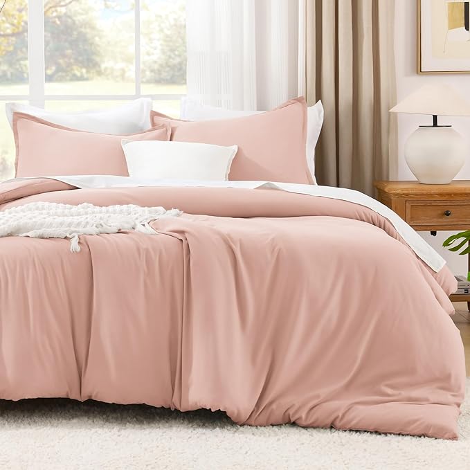 Litanika Comforters Blush Oversized King Size, 3 Pieces Lightweight Solid Bedding Set & Collections, All Season Fluffy Bed Set (120x98In Comforter & 2 Pillowcases)