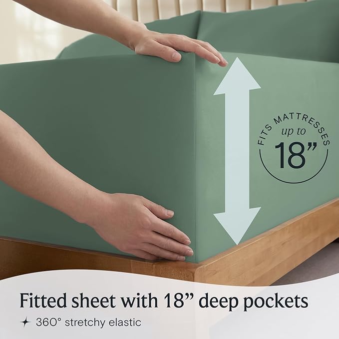 LuxClub 5 PC Split King Sheet Set, Breathable Luxury Bed Sheets, Deep Pockets Wrinkle Free Cooling Sheets Machine Washable Hotel Bedding Silky Soft - Tree Moss Green Split King