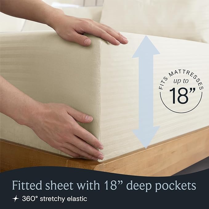 LuxClub 4 PC Full Size Sheet Set Bed Sheets, Breathable Luxury Deep Pockets Wrinkle Free Cooling Sheets Machine Washable Hotel Bedding (Full, Striped Cream)