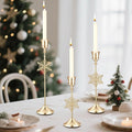 3 Pcs Christmas Candle Holders 3 Size Gold Taper Candlestick Holders Set Vintage Decorative Centerpiece for Table Mantel Wedding Housewarming Thanksgiving Gifts (Snowflake)