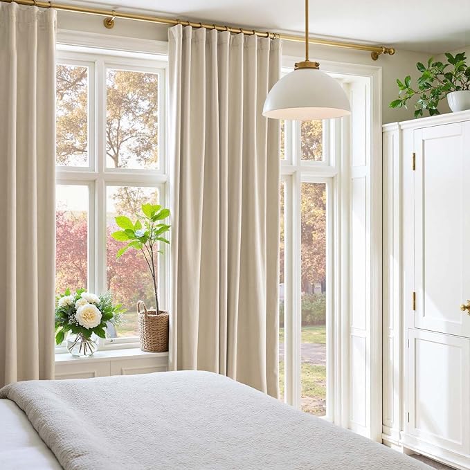 Lazzzy Velvet Blackout Curtains Thermal Insulated Room Window Drapes Super Soft Luxury Curtains for Living Room Bedroom Rod Pocket 2 Panels, Beige, 52" W x 108" L