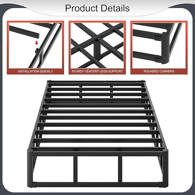 10 Inch High Profile Twin Box Spring Heavy Duty Metal Box Spring Twin with Fabric Cover, Sturdy Mattress Foundation, Easy Assembly, Noise Free, Black