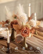 Ling's moment Artificial Flowers Fake Silk Roses Faux Foam Dahlia Combo for DIY Wedding Bouquets Centerpieces Arrangements Bridal Shower Party Home Decorations, Amber & French Orange, 24pcs