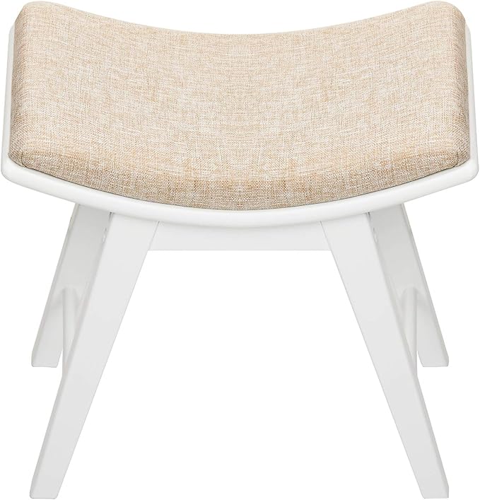URFORESTIC Oak Wood Vanity Stool, Modern Makeup Dressing Stool with Concave Seat Surface,Capacity 300lb, Easy Assembly (White)
