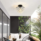 YYJLX Modern Small Crystal Ceiling Light Fixture Mini Black Semi Flush Mount Chandelier Light Fixture for Hallway Bedroom Bathroom Closet e26