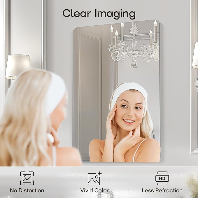 USHOWER 2-Pack Frameless Bathroom Mirrors for Over Sink, 24x36 Inch Rectangular Bathroom Mirrors with Rounded Corner, Shatterproof Mirror for Vanity, Bedroom, Entryway Upgraded & Remodel