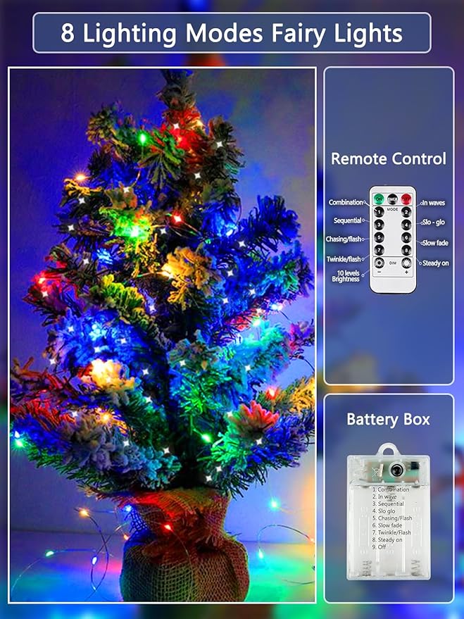 3 Pack Fairy Lights Battery Operated with Remote Control Timer, 26 FT 80 LED String Lights Outdoor Indoor, 8 Mode Twinkle Lights for Christmas Party Wedding Birthday Bedroom Decoration (Multicolor)