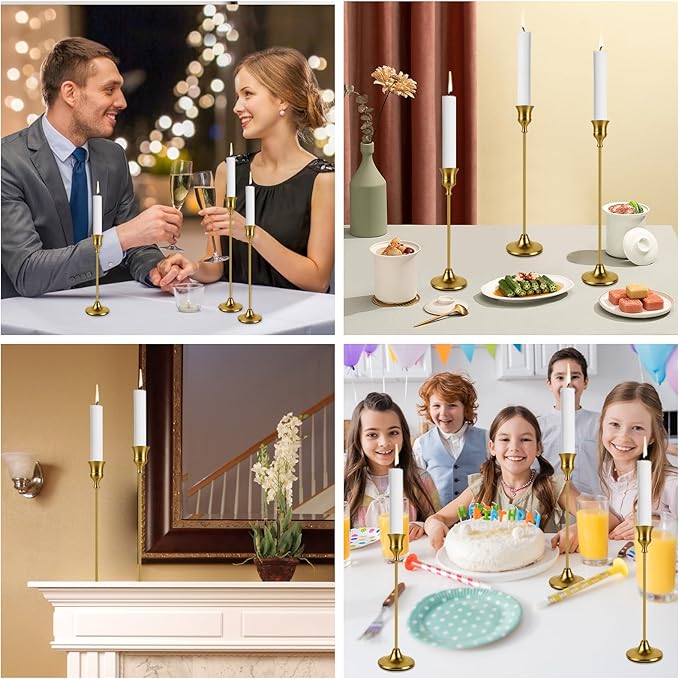 Brass Gold Candlestick Holders Set of 6, Metal Taper Candle Holders, Classic Decorative Candle Stick for Christmas, Wedding, Party, Dinner Tables,Home Décor