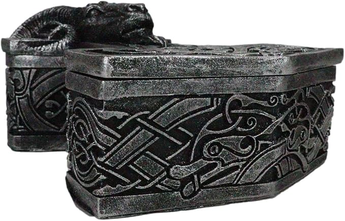 Ebros Gift Viking Ram Skull Thor Hammer Mjolnir with Runes Knotwork Decorative Jewelry Box Figurine Norse God of Thunder Scandinavian Mythology Collectible Trinket Stash Boxes