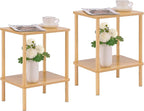 Apicizon 2 Tier End Table Set of 2, Small Side Table with Solid Wood Legs, Boho Bedside Table with Storage Shelf, Nightstand for Small Spaces, Bedroom, Living Room, Entryway, Easy Assembly, Natural