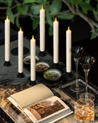 Da by 6 Flameless Window Candles with Remote Controller & Timer, LED Cone Stick Candle, Free 6 Black Bases, 9.6 Inch Battery Powered Christmas Candles for Home, Party, Holidays, Christmas Decoration