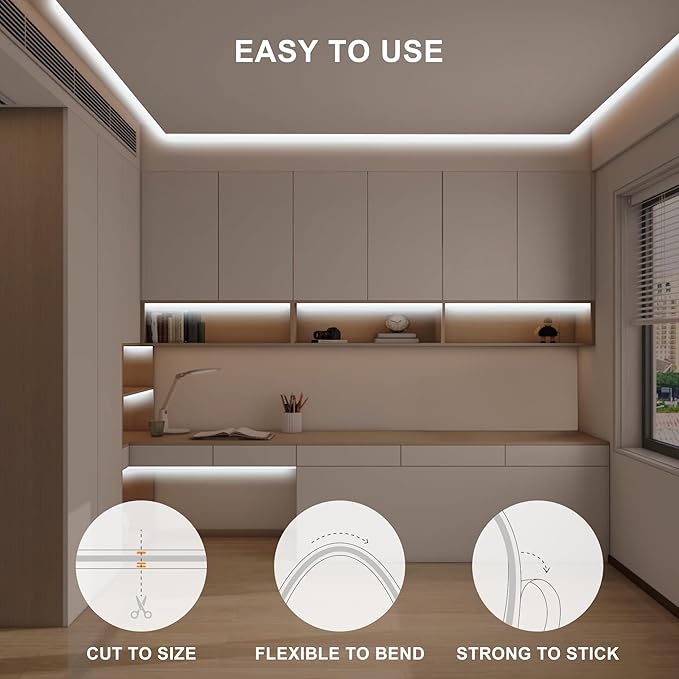 32.8ft COB Led Strip Light with Remote, 6500K Dimmable Bright Daylight White Led COB Strip Light, White Continuous Led Strip Light for Mirror, Stair, Cabinet, Room