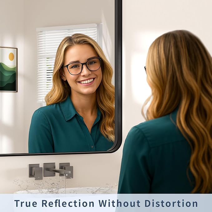 24×36 Black Bathroom Mirrors for Over Sink - Rectangular Wall Mirror with Rounded Corners & Metal Frame, Tempered-Glass Entryway Wall Decor for Bedroom, Living Room, Vanity, Horizontal/Vertical