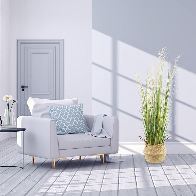4ft(47in) Tall Artificial Grass Plant with White Reed Flowers in Pot, Faux Indoor Home Decorative Plants for House